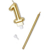 Number 1 Cake Topper, Thin Candles in Holders, 1st Birthday Party (Gold, 25 Pieces)