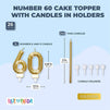Number 60 Cake Topper and Candles in Holder for 60th Birthday (Gold, 26 Pieces)
