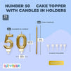 Number 50 Cake Topper with Candles in Holder for 50th Birthday (Gold, 26 Pieces)