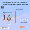 Number 16 Cake Topper with Candles for 16th Birthday (Rose Gold, 26 Pieces)