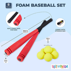 Foam Baseball Bats for Kids, 6 Baseballs, 1 Bag (9 Pieces)