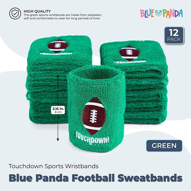 Green Wristbands for Football Party, Game Day, Tailgate Event (3.15 in, 12 Pack)