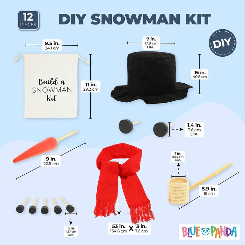 Blue Panda Build Your Own Snowman Making Kit with Storage Bag for Kids, Outside Winter Fun (12 Pieces)