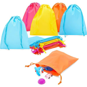 Drawstring Gift Bags for Party Favors, Blue, Yellow, Orange, Pink (8 x 10 in, 24 Pieces)