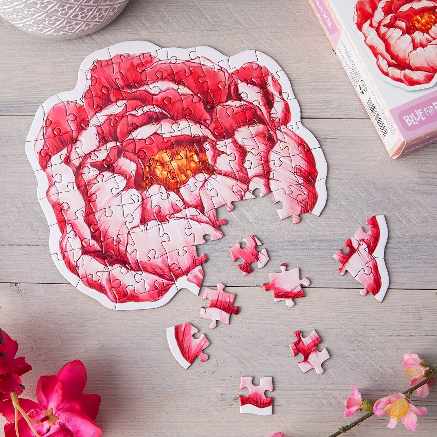 80 Pieces Mini Floral Jigsaw Puzzles for Adults, Pink Flowers Puzzle for Valentine's Day Gift, 8.4 x 8.6 in