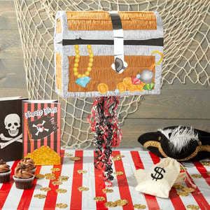 Treasure Chest Pinata - Pull String Pirate Pinata, Under the Sea, Adventure Themed Party Decorations (Small, 12x10x6.5 In)
