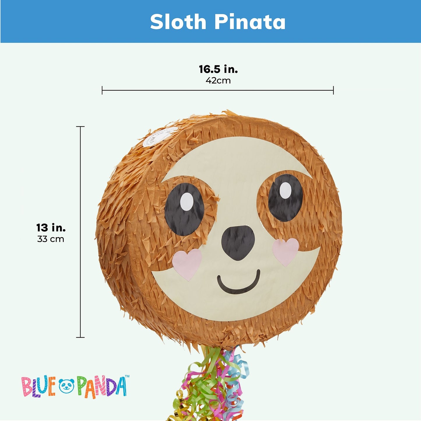 Sloth Pull String Pinata for Kids Birthday Party Supplies (16.5 x 13 x 3 In)