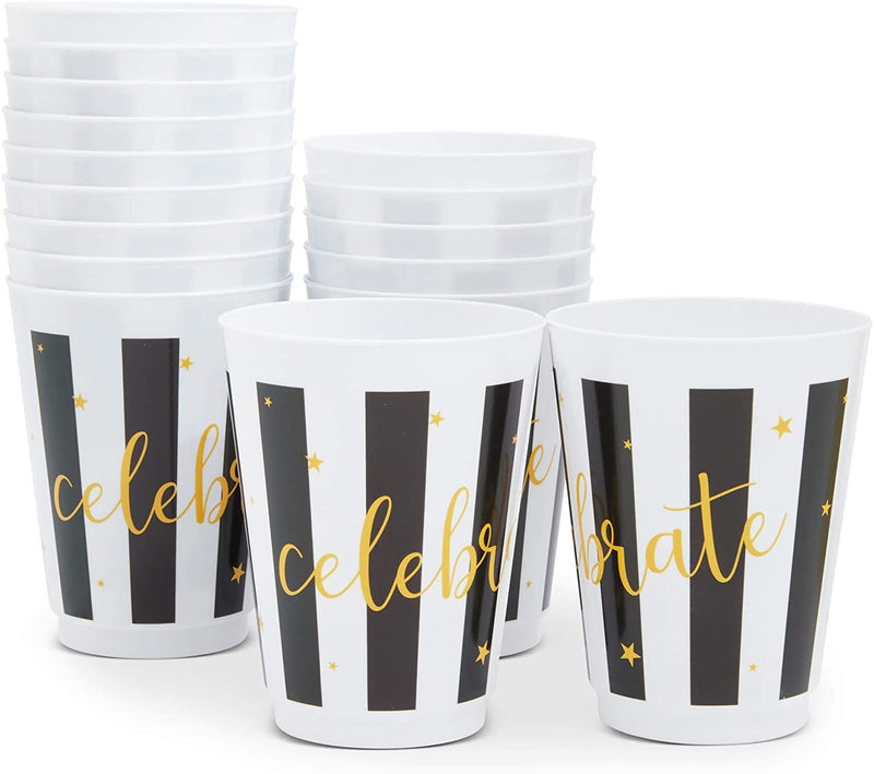 Striped Plastic Tumbler Cups, Celebrate (16 oz, 16 Pack)
