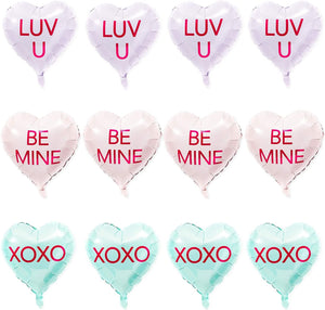 Conversation Candy Heart Balloons for Valentine Party Decorations (12 Pack)