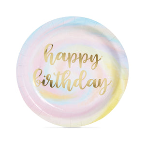 Blue Panda 48-Pack Rainbow Pastel Party Decorations, Gold Foil Happy Birthday Plates (9 in)
