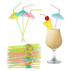 Umbrella Straws for Cocktail Drinks, Tropical Garnish, Aloha Party Supplies (150 Pack)