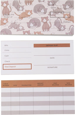 Blue Panda Kids Checkbook Set - Play Check Educational Toy - Financial Literacy for Kids, Cats Themed Design, Including Checkbook, Deposit Slip, Check Register, 150 Sheets in Total, 6 x 2.75 inches