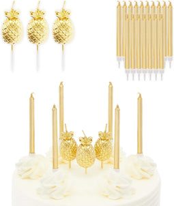 Pineapple Cake Toppers, Thin Candles, Birthday Party Supplies (Gold, 30 Pieces)