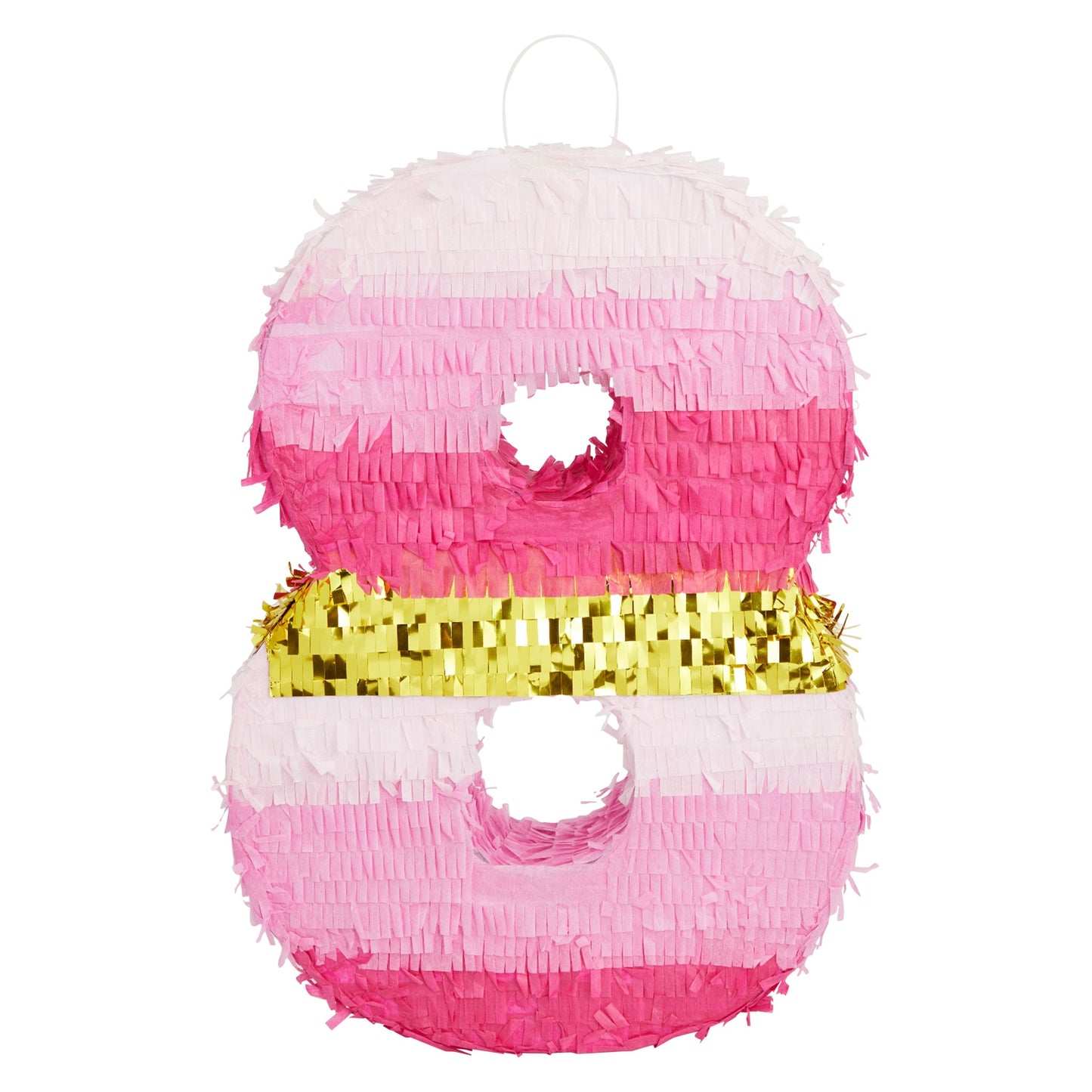 Small Pink and Gold Foil Number 8 Pinata for Kids 8th Birthday Party Decorations (16.5 x 11 Inches)