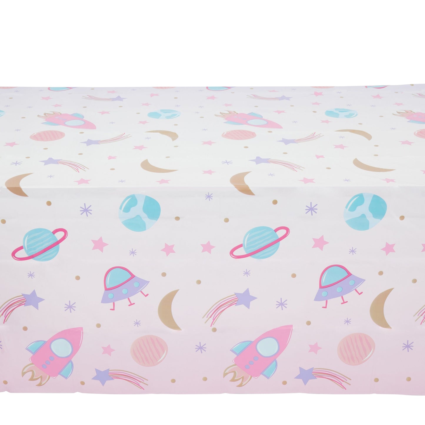 3 Pack Pink Plastic Space Table Cover for Girls Outer Space Birthday Party Supplies (54 x 108 In)