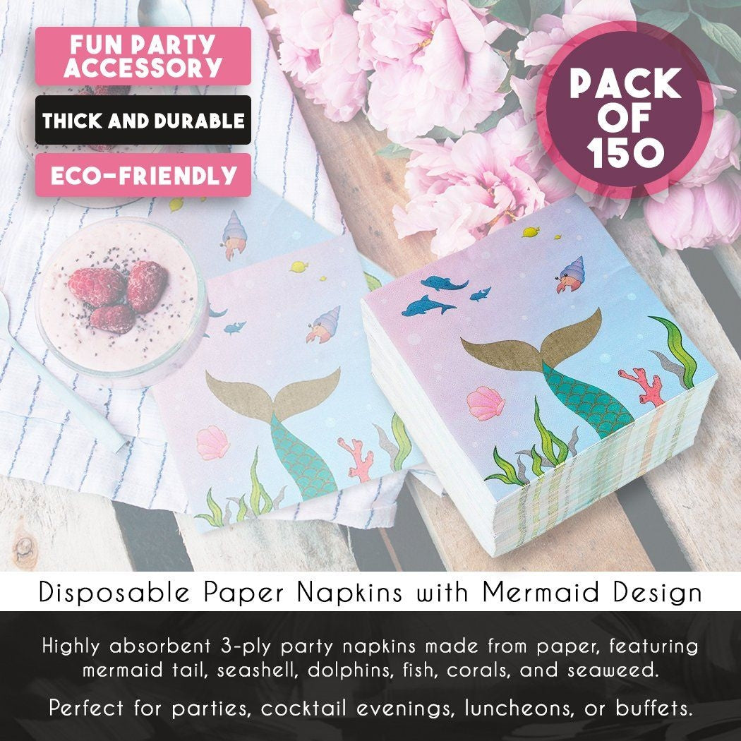 Mermaid Party Supplies, Luncheon Napkins (6.5 x 6.5 In, 150-Pack)