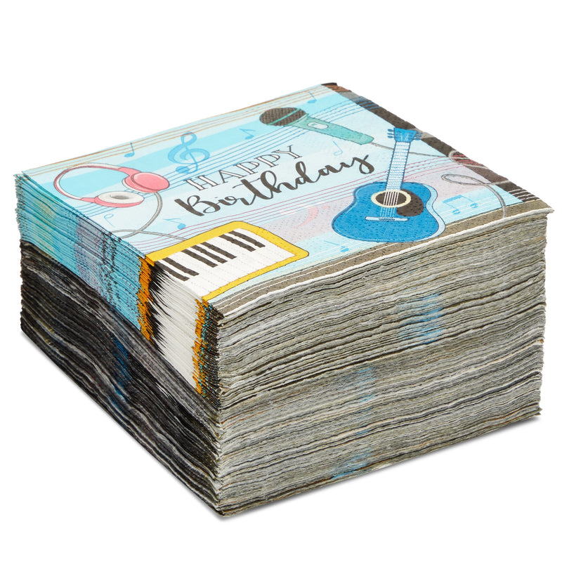100 Pack Music Notes Paper Napkins for Music Themed Party Decorations (5x5 In)