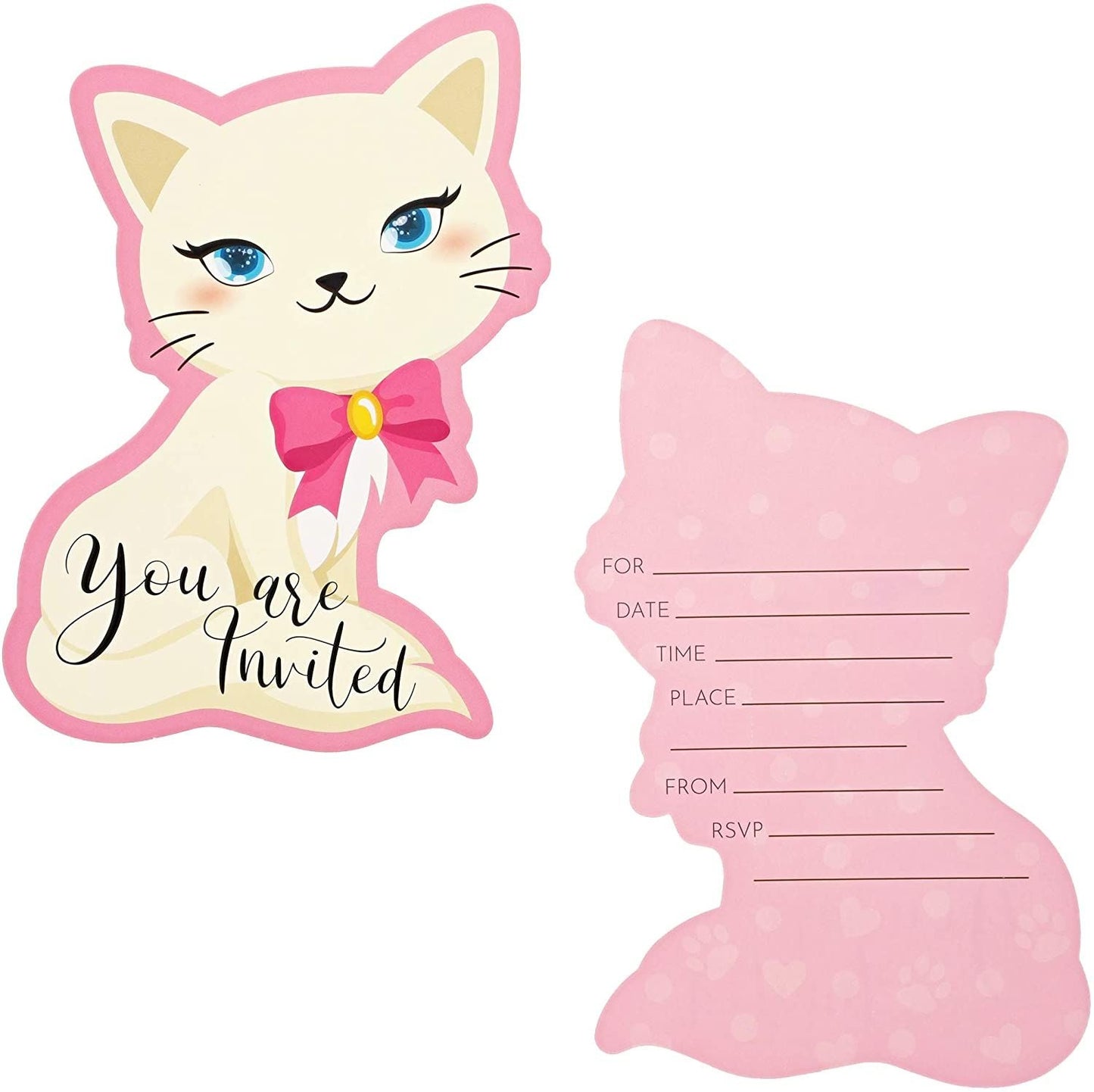 Cat Birthday Party Invitations with Envelopes (5 x 7 in, 36 Pack)