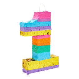 Rainbow Number 1 Pinata for 1st Birthday Party Decorations, Fiesta , Cinco de Mayo, Anniversary Celebration (Small, 16.5 x 11 x 3 In)