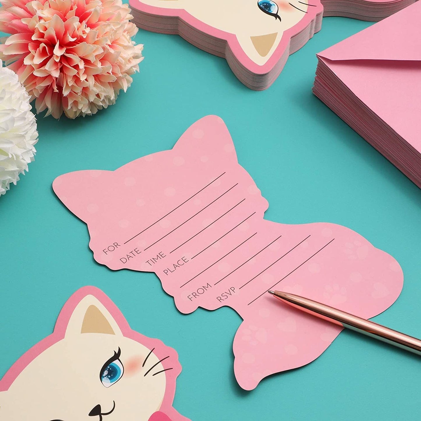 Cat Birthday Party Invitations with Envelopes (5 x 7 in, 36 Pack)