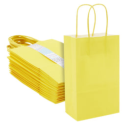 25-Pack Yellow Gift Bags with Handles, 5.5x3.2x9-Inch Paper Goodie Bags for Party Favors and Treats, Birthday Party Supplies