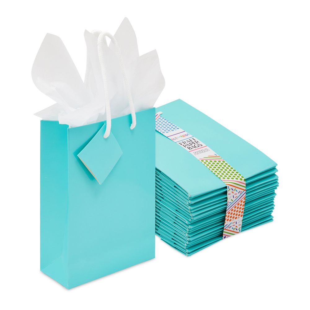 Small Teal Party Favor Gift Bags with Handles, Tissue Paper (5.5 x 7.9 In, 20 Pack)