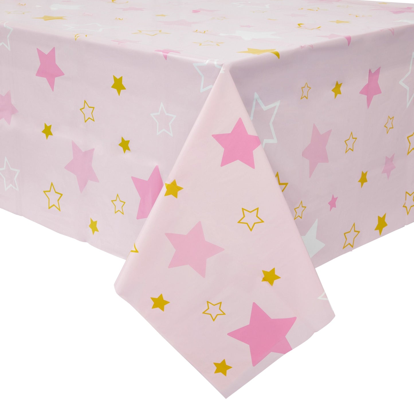 3 Pack Pink Plastic Table Covers for Girls Twinkle Twinkle Little Star Baby Shower Decorations (54 x 108 In)