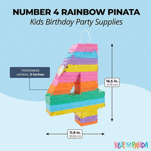 Rainbow Number 4 Pinata for 4th Birthday Party Decorations, (Small, 12 x 17 x 3 Inches)