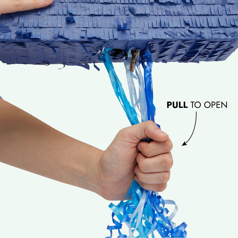 Number 4 Pull String Pinata for Boys, 4th Birthday Party Decorations, Ombre Blue (16.5 x 12 x 3 In)