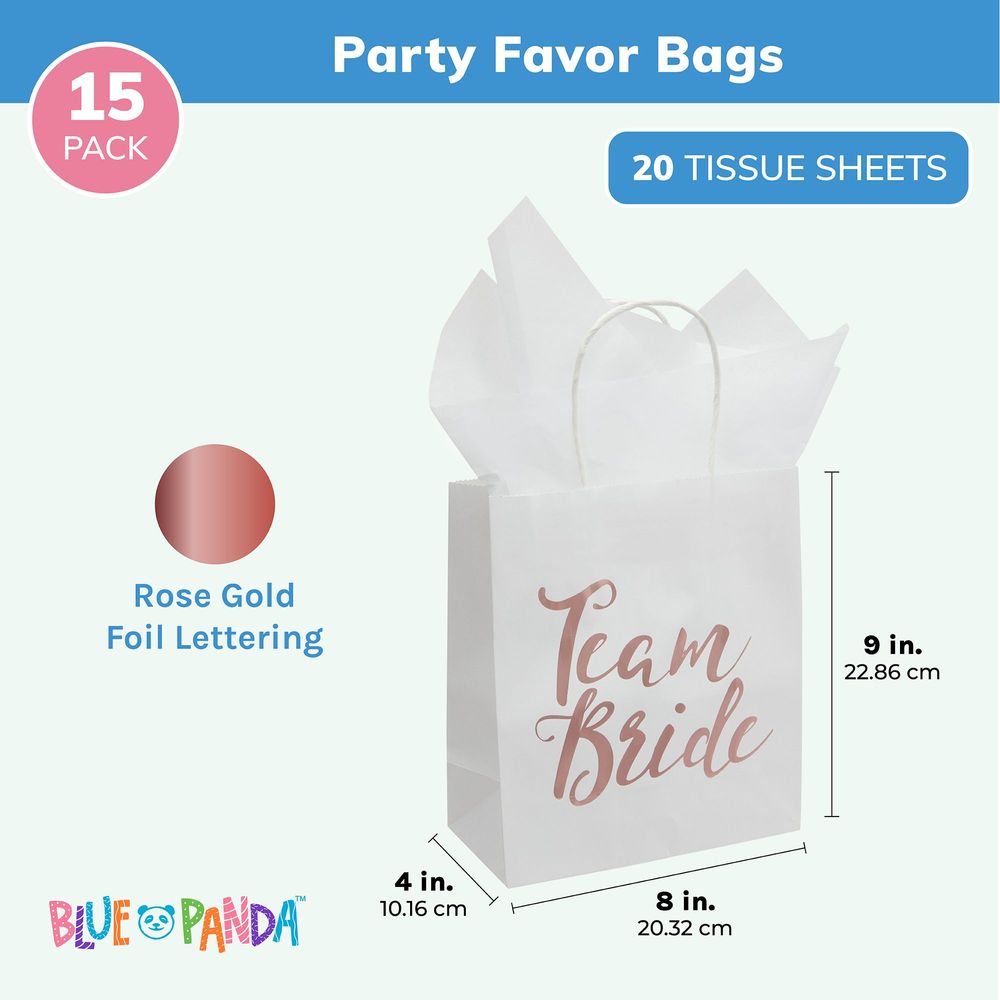 Team Bride Gift Bags for Bridesmaid Proposal, Bridal Shower Party Favors (15 Pack)