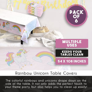 Blue Panda Unicorn Party Tablecloth Large 50 x 108 Inches (6 Pack)