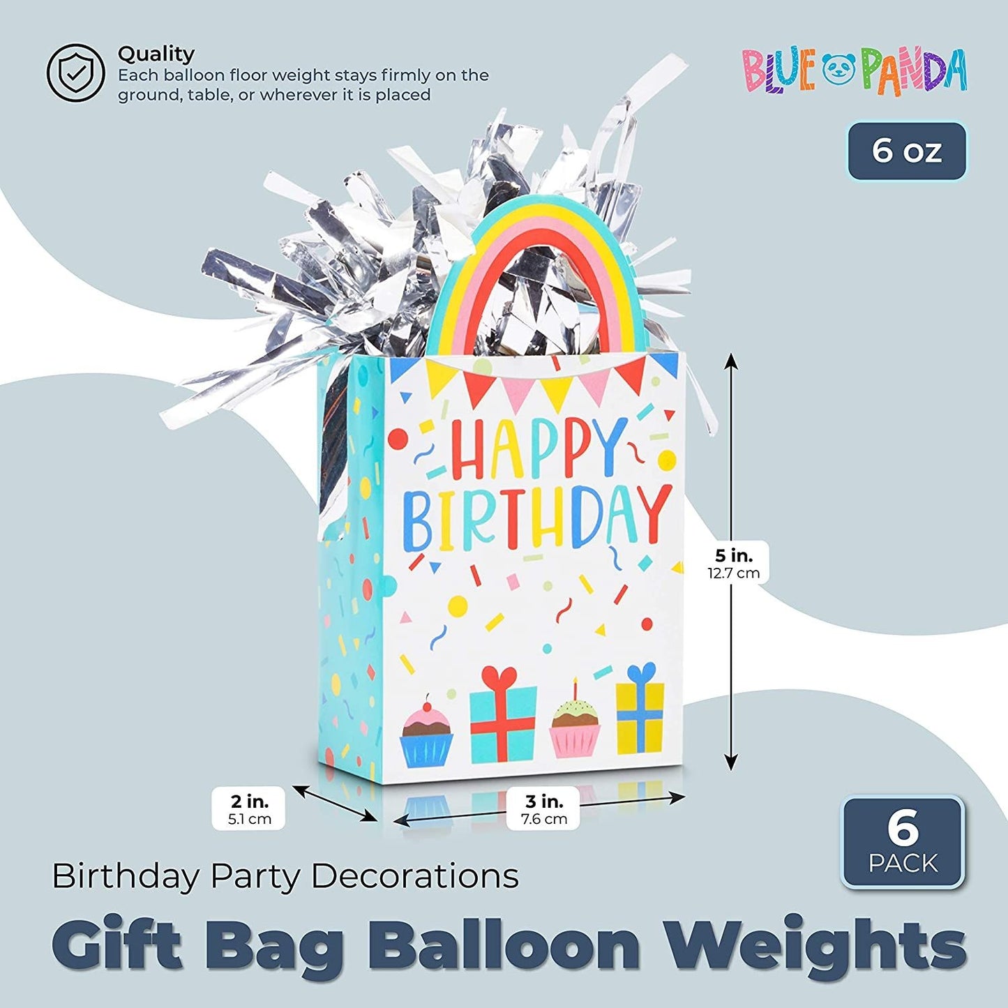 Gift Bag Balloon Weights, Happy Birthday Party Decorations (6 oz, 6 Pack)