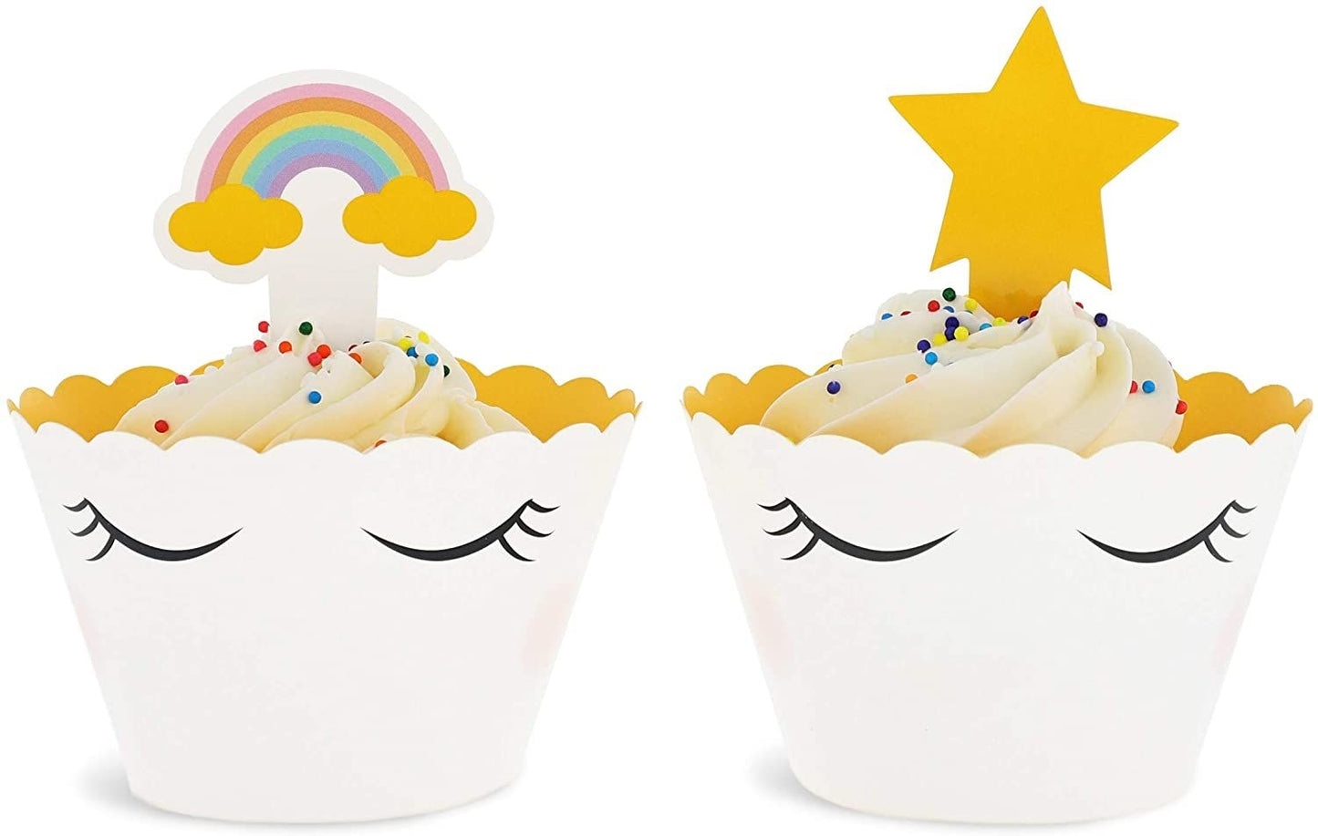 100-Pack Rainbow Unicorn Cupcake Toppers and Wrappers, Birthday Party Decorations, 1 X 3 inches