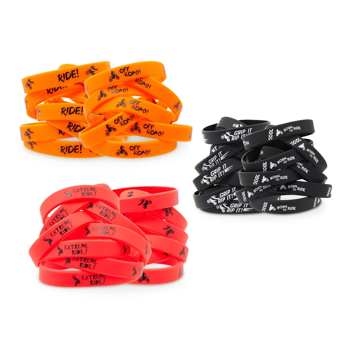 48 Pack Dirt Bike Rubber Bracelets for Kids Birthday Party Favors Supplies, Motorcycle Silicone Wristbands, 3 Colors