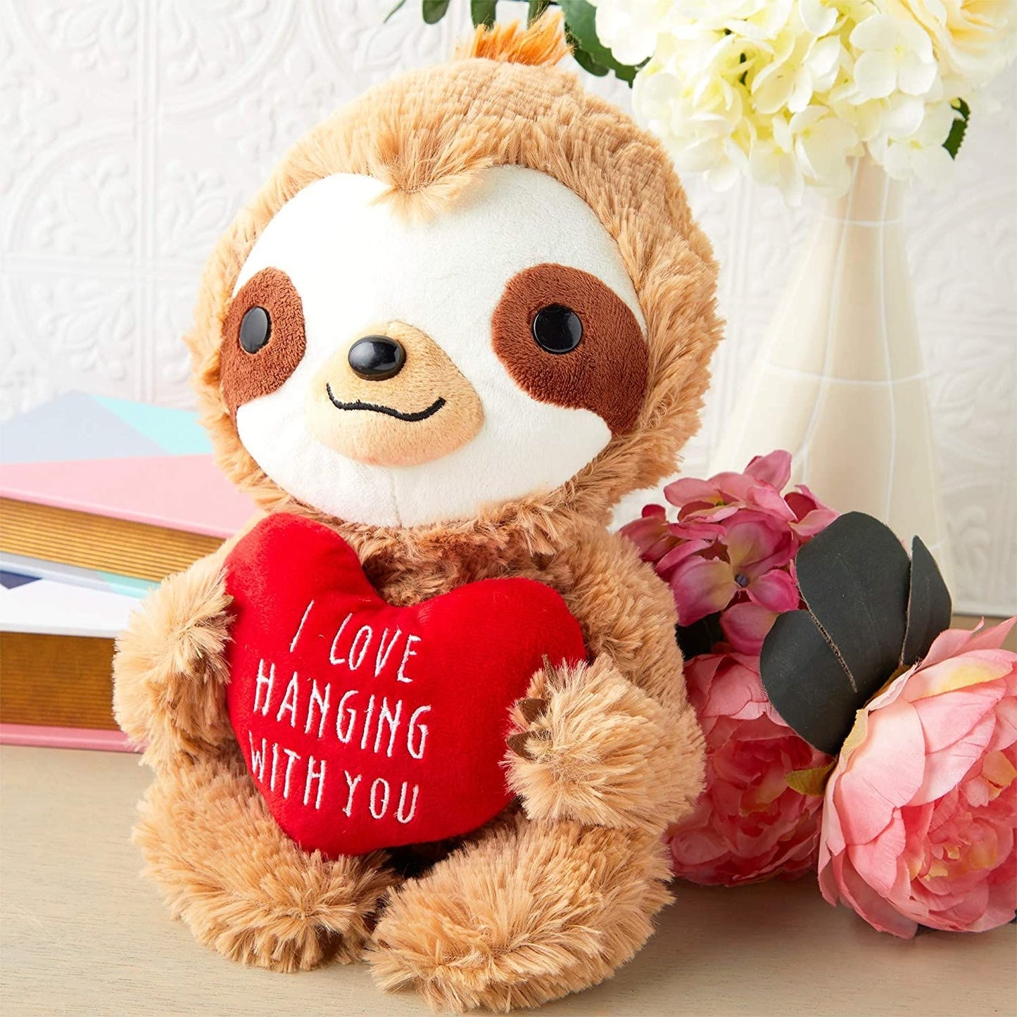 Sloth Plush Toy with Red Heart, I Love Hanging with You Stuffed Animal (10 in)