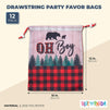 12 Pack Lumberjack Buffalo Plaid Drawstring Gift Bags for Boys Baby Shower & Kids Birthday Party Favors Goodie Bag, 10 x 12 in