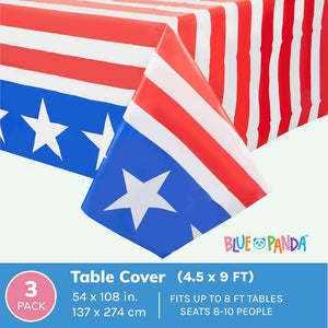 American Flag Plastic Tablecloth for 4th of July Party (54 x 108 In, 3 Pack)