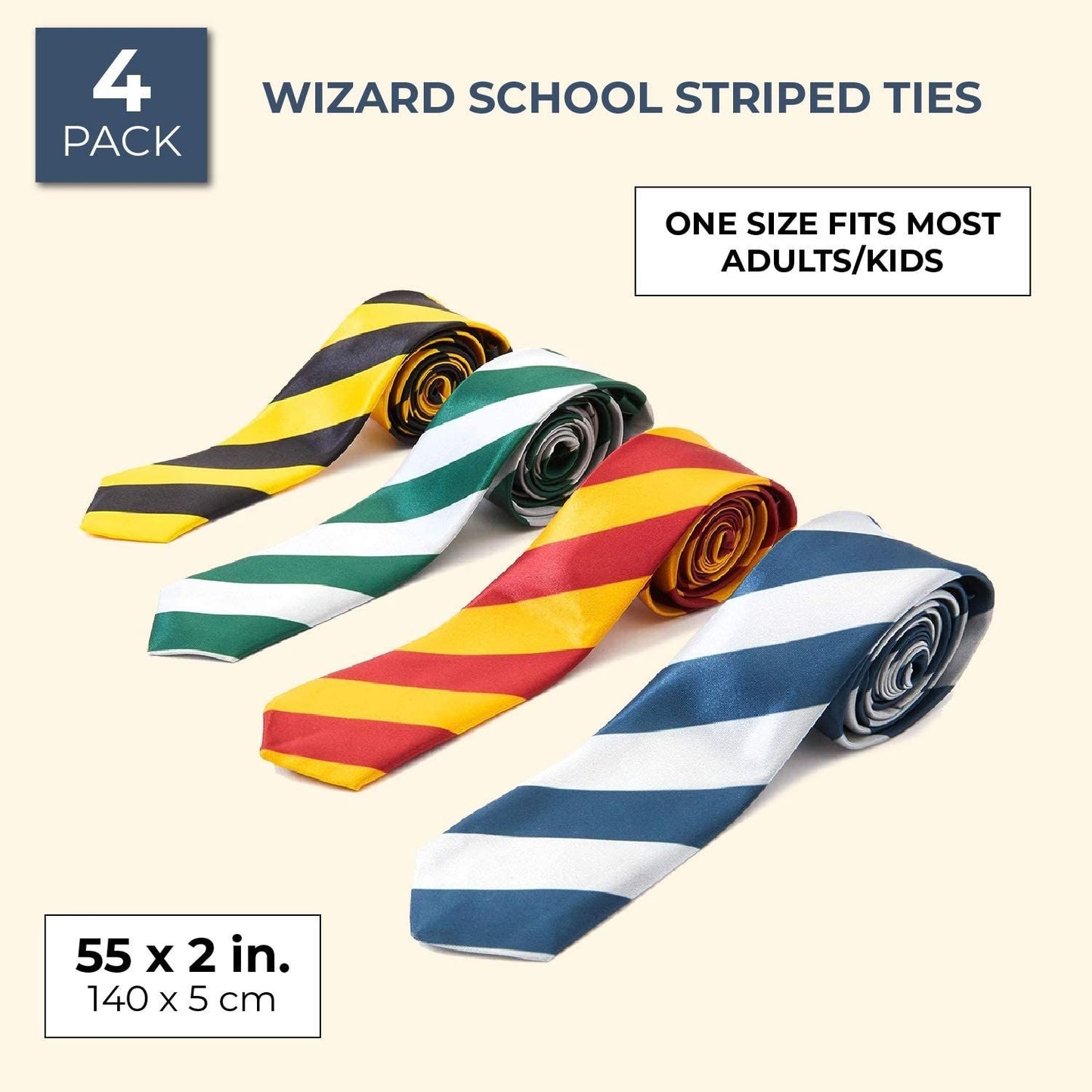 Juvale Wizard School Striped Costume Tie (4 Pack) 4 Colors