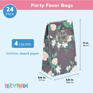Vintage Floral Party Favor Gift Bags with Thank You Stickers, 4 Colors (24 Pack)