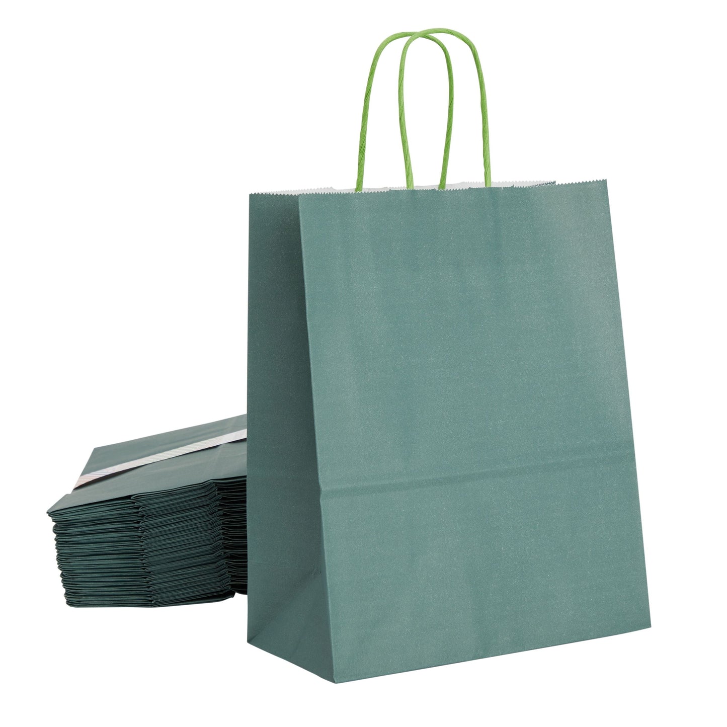 25-Pack Dark Green Gift Bags with Handles, 8x4x10-Inch Paper Goodie Bags for Party Favors and Treats, Birthday Party Supplies