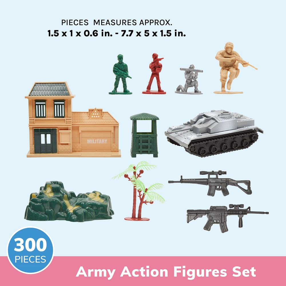 Military Figures Set for Kids, Toy Tanks, Planes, Flags, Accessories (300 Pieces)