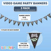 Video Game Party Banners for Kids Birthday (11 ft, 3 Pack)