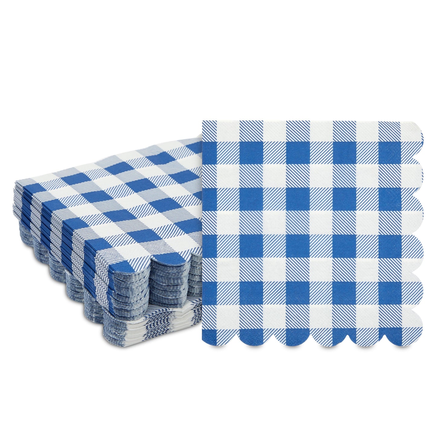 100 Pack Blue Gingham Printed Paper Napkins for Summer Party (6.5 x 6.5 In)