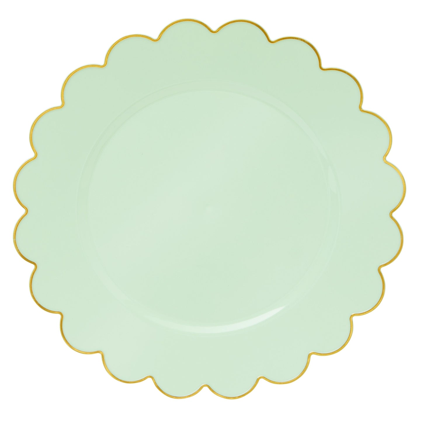 50 Pack Green Plastic Plates with Gold Scalloped Edges for Birthday Party (9 In)