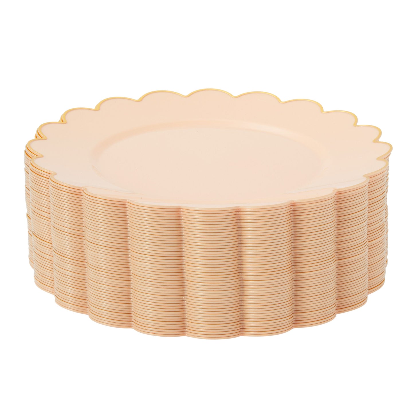 50 Pack Ivory Pink Plastic Plates for Party, 9 Inch Disposable for Party Supplies, Wedding, Gold Foil Scalloped Edges