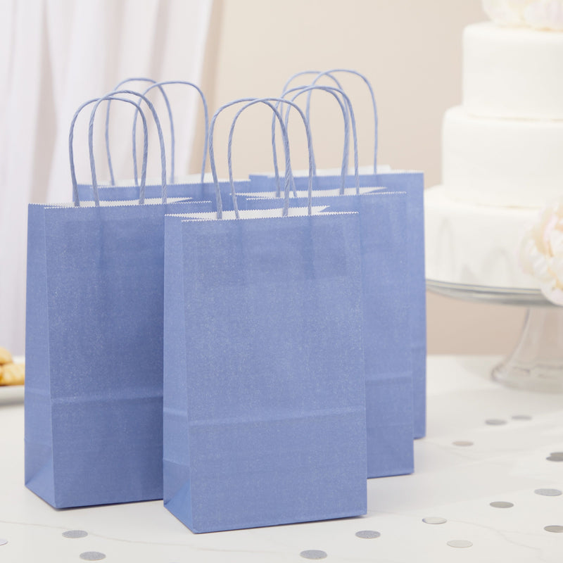 25-Pack Blue Gift Bags with Handles, 5.5x3.2x9-Inch Paper Goodie Bags for Party Favors and Treats, Birthday Party Supplies