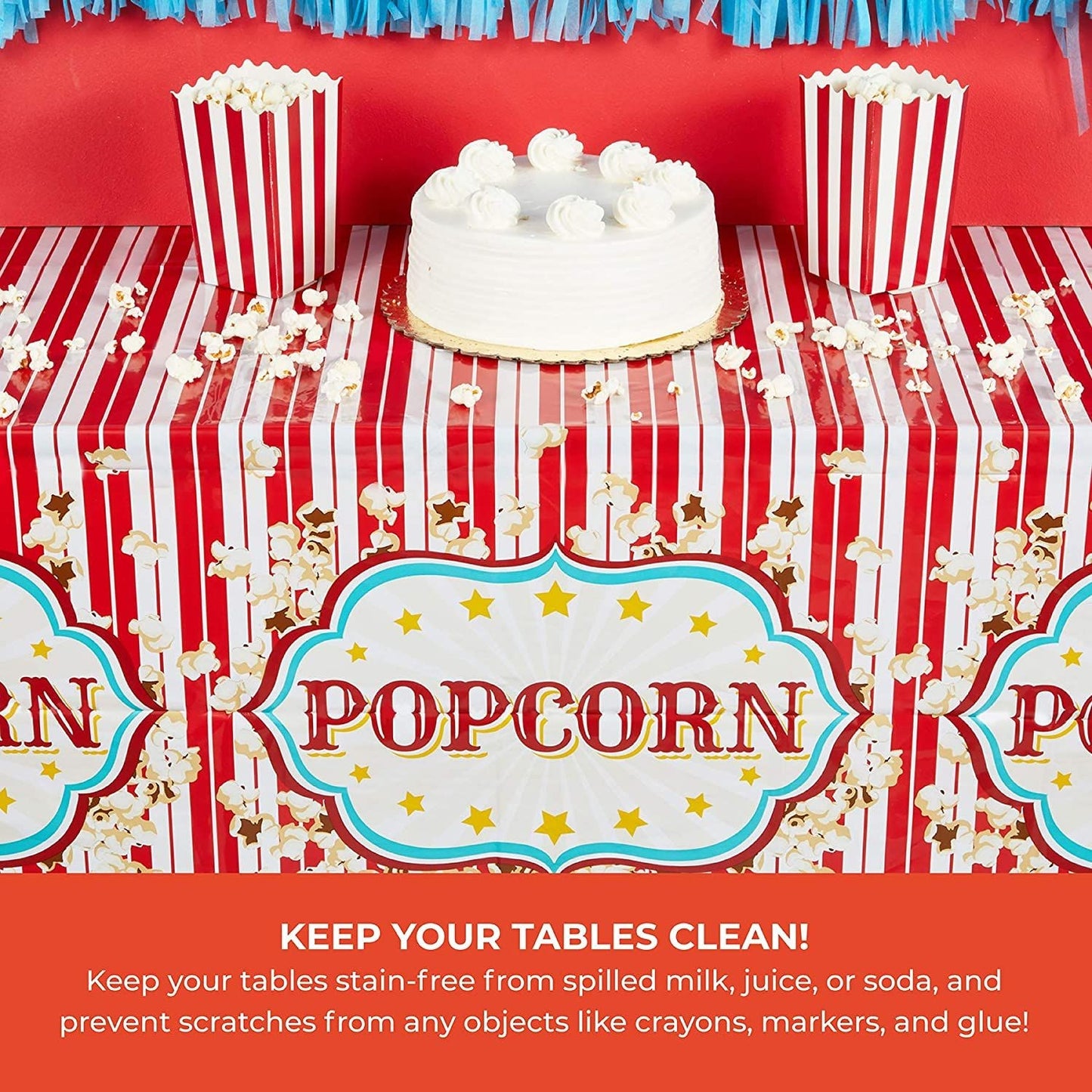 Popcorn Tablecloths for Movie Night, Carnival Party Supplies (54 x 108 In, 3 Pack)