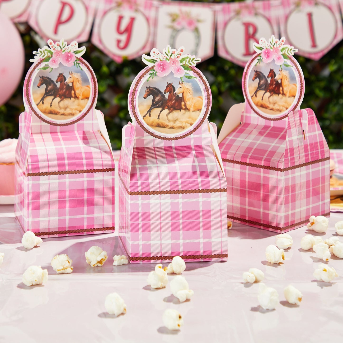 36 Pack Pink Plaid Horse Party Favor Treat Boxes for Cowgirl Birthday Supplies (3.5 x 2.75 In, Pink)