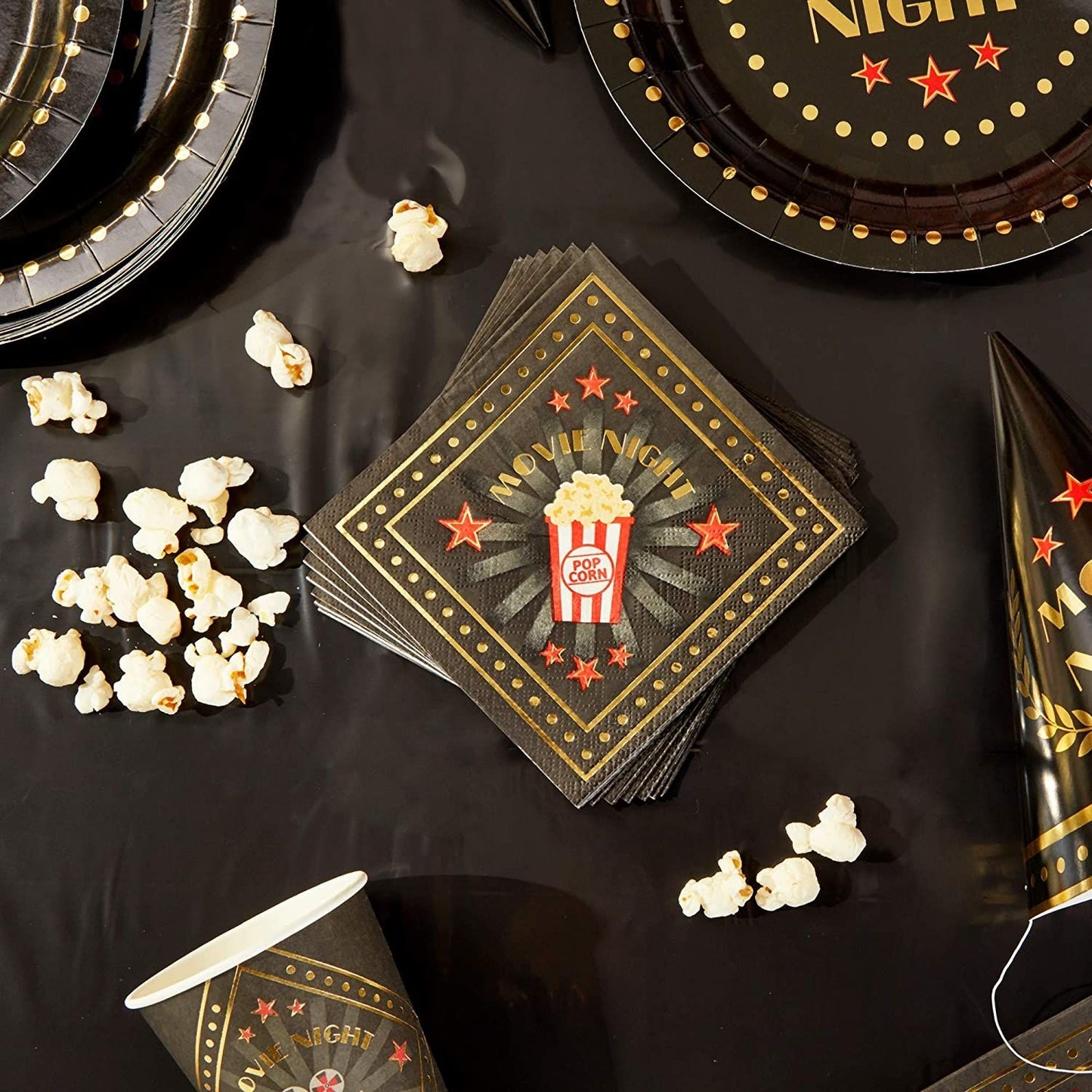 Cocktail Napkins for Movie Night Party (Black, 5 x 5 In, 50 Pack)