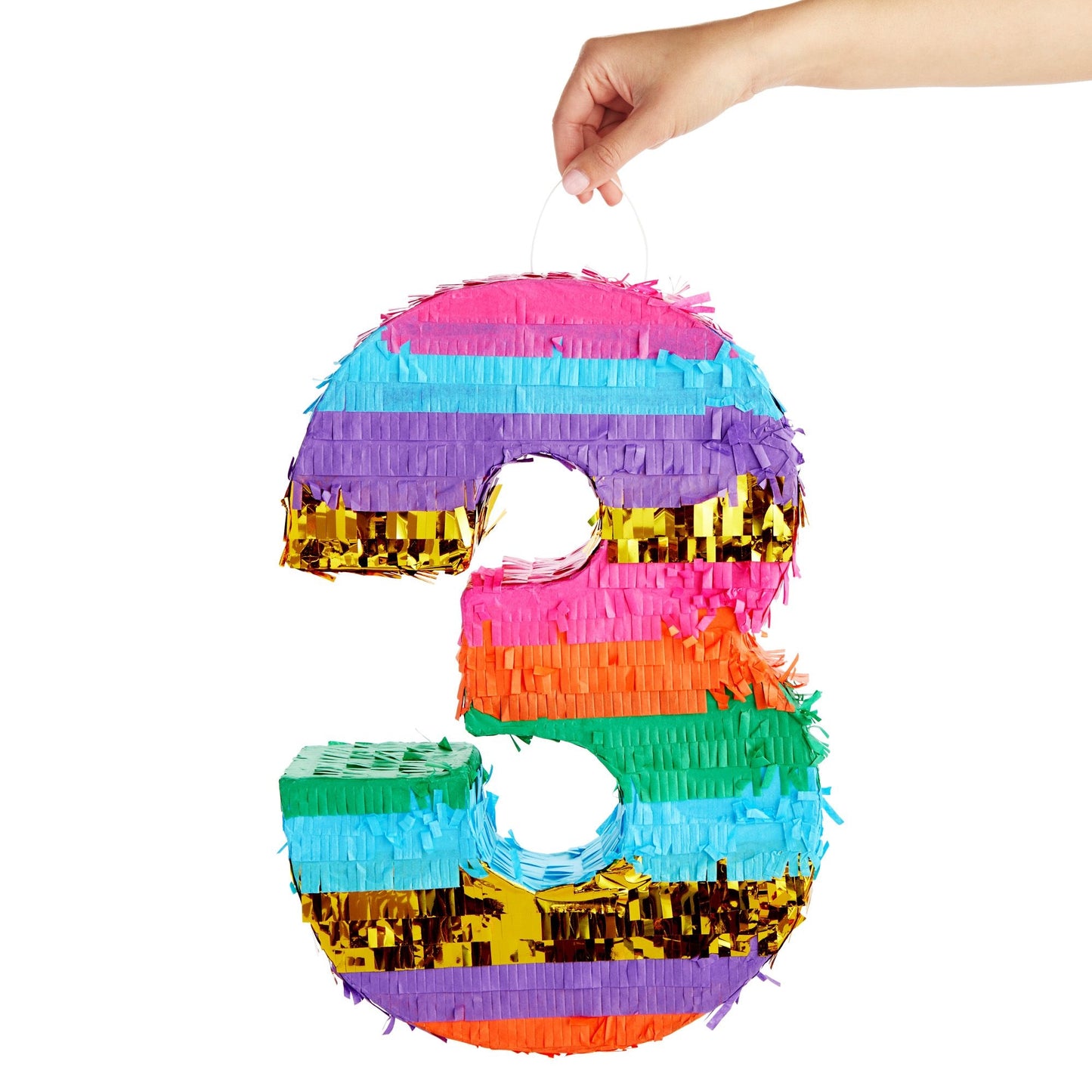 Rainbow Number 3 Pinata for 3rd Birthday Party Supplies, Fiesta , Cinco de Mayo Celebration (Small, 16.5 x 11 x 3 In)